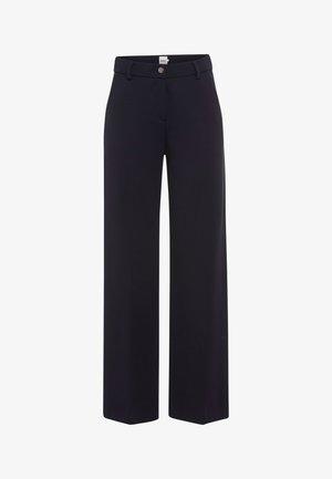 Pantalon large bleu marine avec passants pour ceinture, bouton sur le devant et fermeture éclair, fabriqué par Brax.