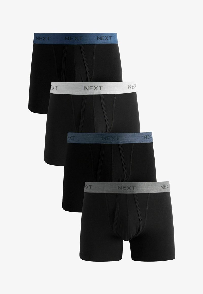 Shorts de boxeur noirs avec des couleurs de ceinture variées : marine, gris et blanc. Fabriqués dans un tissu doux et extensible, avec un logo NEXT discret sur les ceintures.