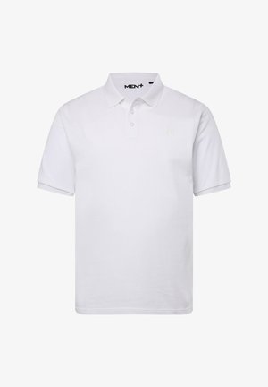 Polo shirt blanc en coton, avec un rabat de deux boutons, des manches courtes et un logo brodé discret sur la poitrine gauche.