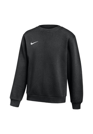 Sweat-shirt noir à manches longues avec col rond, poignets et ourlet côtelés, avec un petit logo Nike Swoosh blanc sur la poitrine gauche.