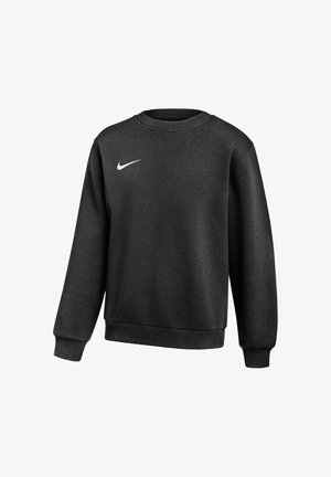 Sweat-shirt noir à manches longues avec col rond, poignets et ourlet côtelés, avec un petit logo Nike Swoosh blanc sur la poitrine gauche.