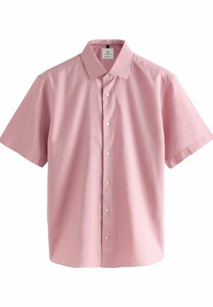 Korte mouw shirt van lichtroze katoen, met een klassieke kraag, knoopsluiting aan de voorkant en een subtiele textuur zonder patronen.