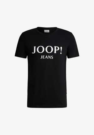 Zwart T-shirt met korte mouwen en een ronde hals, bedrukt met grote witte letters "JOOP! JEANS" op de borst.