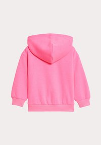 Rosa Hoodie mit glatter Textur, langen Ärmeln und Kapuze. Besitzt gerippte Bündchen und Saum für einen eng anliegenden Sitz.