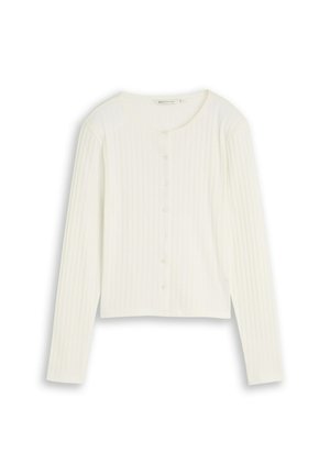 TOM TAILOR DENIM, TOM TAILOR DENIM T-SHIRT POINTELLE CARDIGAN MIT KNOPFLEISTE - Strickjacke - off white