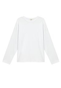 T-shirt bianco a maniche lunghe in cotone con un colletto rotondo, vestibilità rilassata e spalle scese per un comfort ottimale.