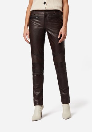 DONNA - Leather trousers - dark brown