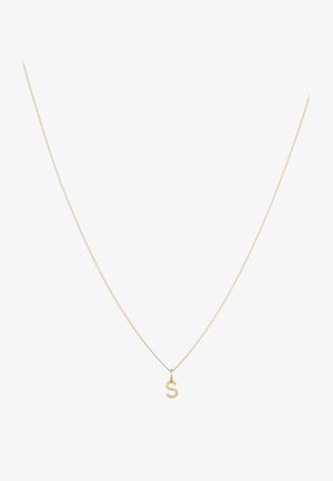 Goldene Anhängerkette mit einem kleinen "S"-Charm an einer feinen Kette, die eine glatte Oberfläche und ein leichtes Design zeigt.