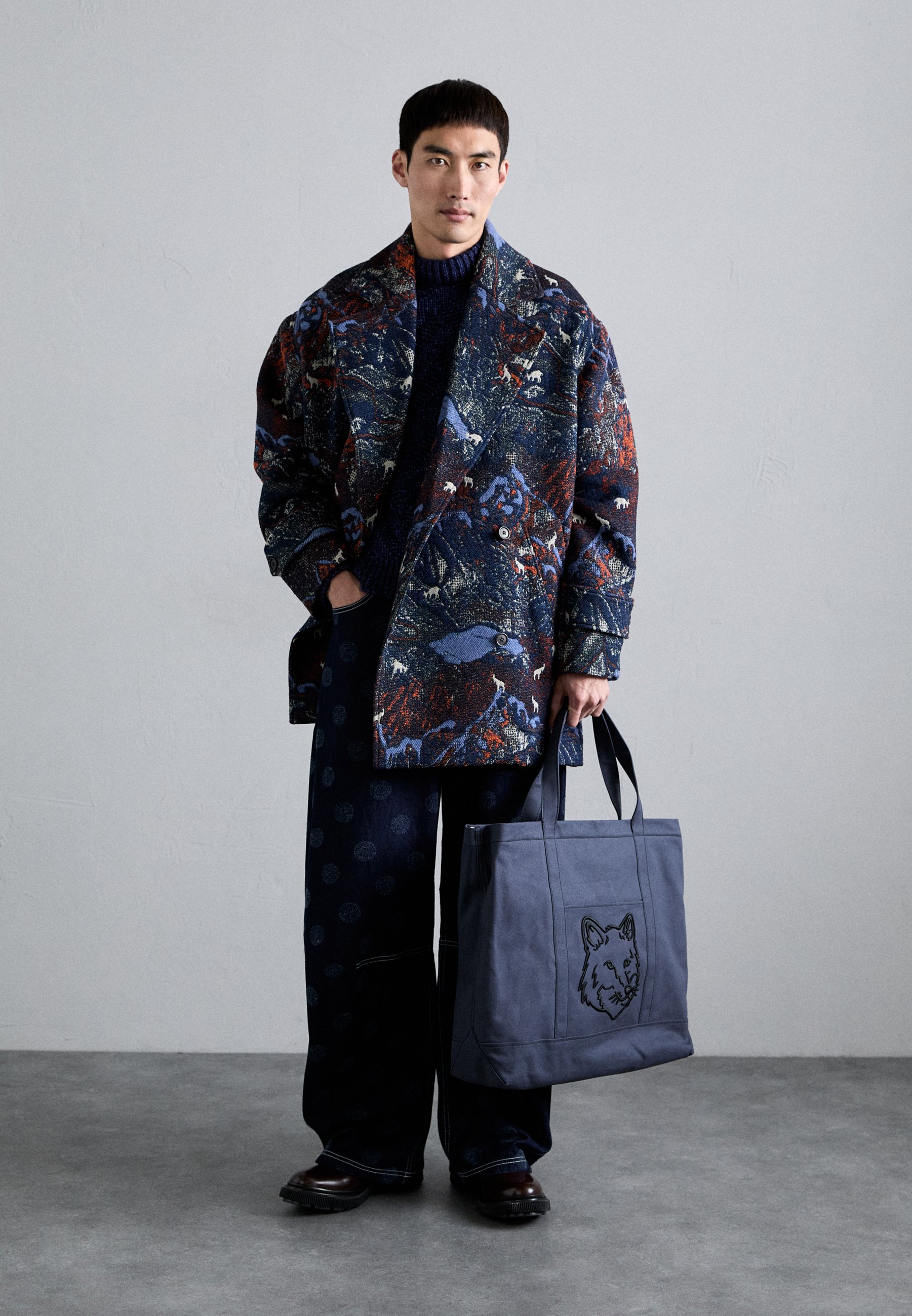 Maison Kitsuné FOX HEAD XL TOTE UNISEX - Tote bag - slate grey
