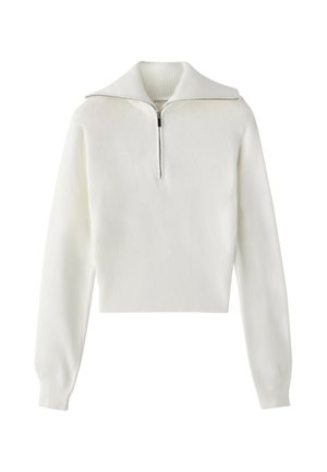 Stradivarius, KNIT JUMPER WITH PADDED SHOULDERS AND QUARTER-ZIP - Pullover - white