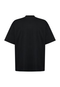 Zwarte T-shirt met korte mouwen van katoen met een ontspannen pasvorm. Heeft een ronde hals en een gladde textuur. Geen opvallende patronen of accenten.