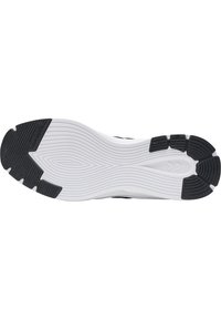 Svart och vit sportskosula med flexibla ribbor, texturerade greppområden och en slät central del med vågmönster för bättre grepp.