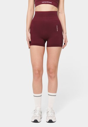 Dieprode sportieveShorts met hoge taille, gemaakt van rekbaar materiaal. Ze hebben een aansluitend ontwerp en een discreet merklogo aan de zijkant.