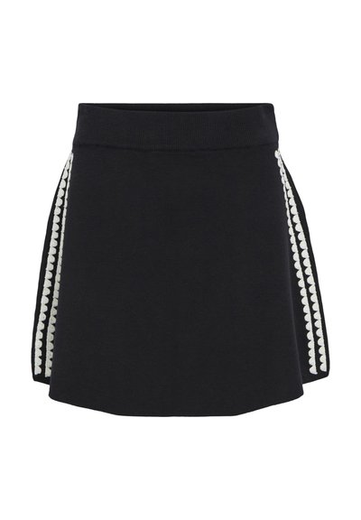 OBJRASHIA SHORT - Jupe trapèze - black detail white thread