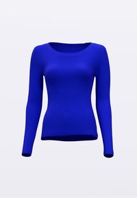 Blauw shirt met lange mouwen, gemaakt van een ribbelstructuur stof, met een ronde halslijn en een nauwsluitend silhouet.