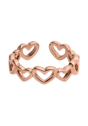 Rose gold open ring made of linked hollow heart shapes forming a continuous band.