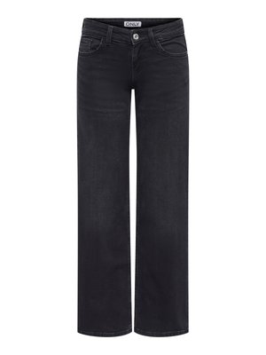 Černé džíny s rovným střihem nohavic, zapínáním na přední knoflík a zip, poutky na pásek a předními i zadními kapsami.