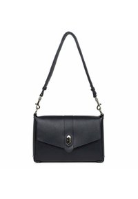 Borsa a tracolla in pelle blu navy con finitura testurizzata, chiusura a pattina e hardware metallico. Presenta una tracolla removibile per opzioni di trasporto versatili.