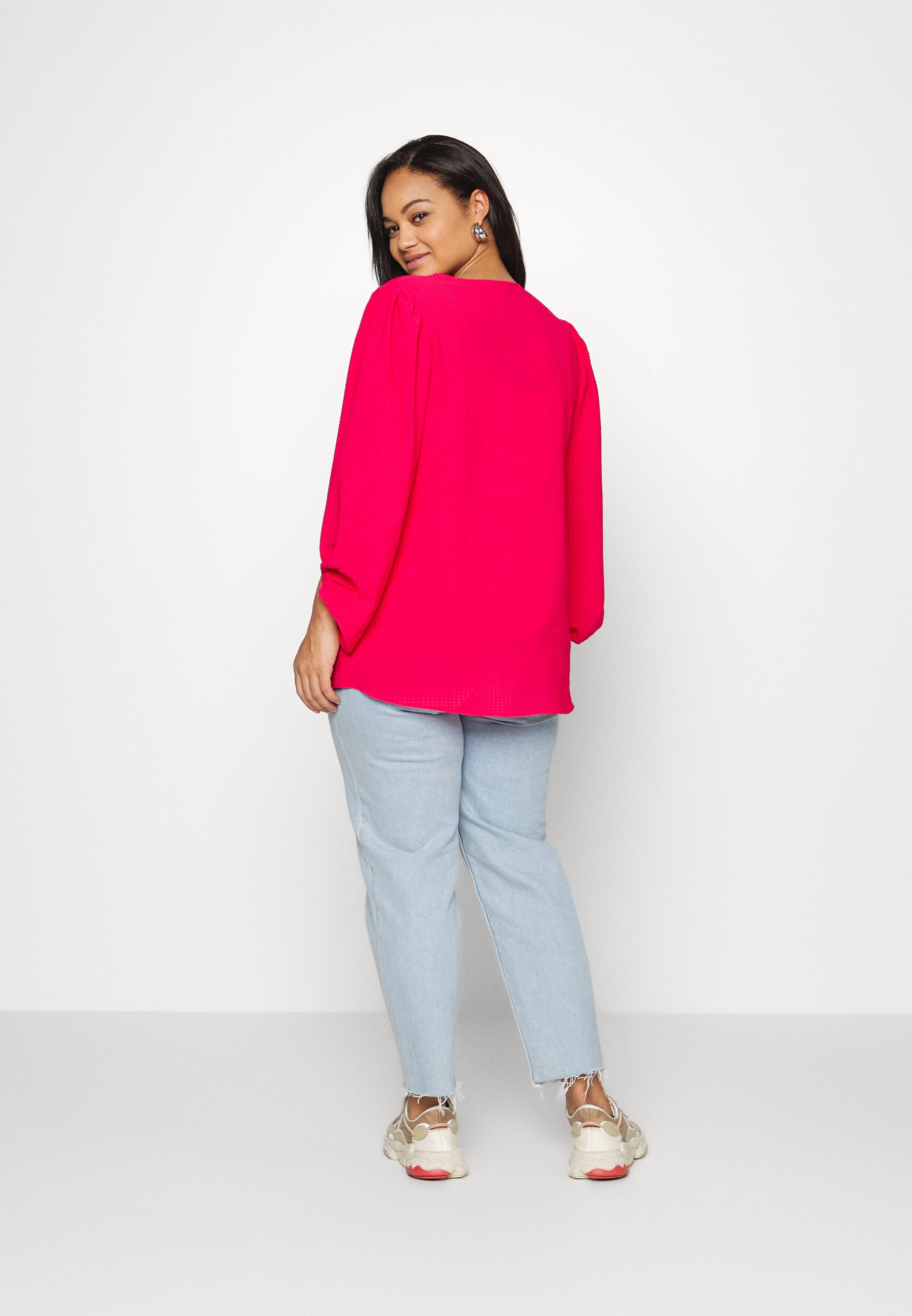 CAPSULE by Simply Be TEXTURED BALLOON SLEEVE - T-shirt print -  pink/donkerroze - Zalando.nl