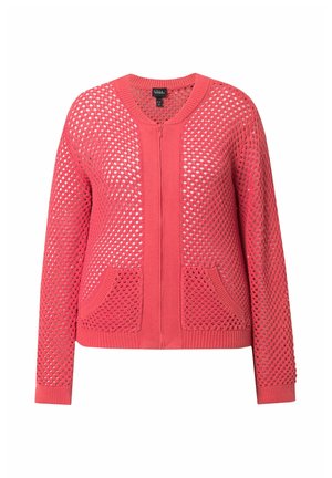 Ulla Popken, OPENWORK KNIT ZIP UP SEQUINED BLOUSON - Vest - pink