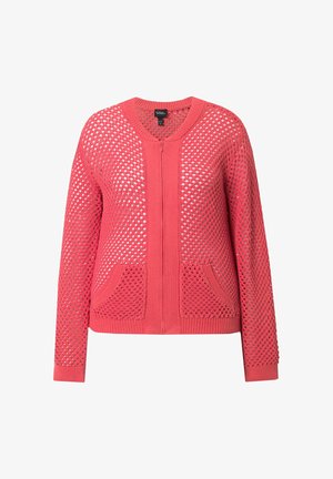 Ulla Popken, OPENWORK KNIT ZIP UP SEQUINED BLOUSON - Cardigan - pink