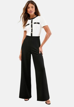 REGULAR FIT - TIPPED MILITARY BUTTON SHORT SLEEVE JUMPSUIT  . - Haalari - black/white