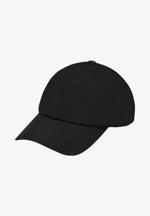 Cască de baseball neagră din material din bumbac, cu un vizor curbat, design cu șase panouri, logo brodat și guri de ventilație.