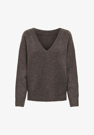 ONLY, ONLRENE LS V-NECK REVERSIBEL KNT NOOS - Pullover - chocolate torte