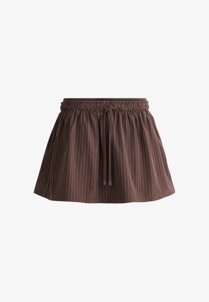 OYSHO, PINSTRIPE DOUBLE-WAIST MINI SKIRT - Minijupe - chocolate red