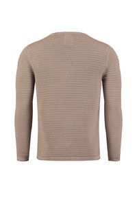 Langärmliges Hemd in Hellbraun, mit einem strukturierten Rippmuster und einem runden Ausschnitt. Weicher, dehnbarer Stoff mit minimalen Details.