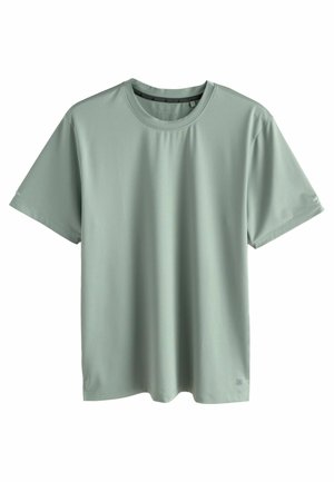 Ljusgrön kortärmad T-shirt i strukturerat tyg. Rund halsringning och rak fåll. Diskret logotypdetalj nära nederkanten.