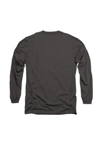 Langarmshirt aus dunkelgrauer Baumwolle mit lockerer Passform, Rundhalsausschnitt und elastischen Bündchen. Glatte Textur, ohne Muster oder Grafiken.