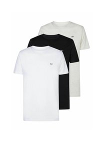 Tre t-shirt a girocollo: bianca, nera e grigia chiara. Realizzate in un tessuto morbido con un design aderente e un piccolo logo sul petto.