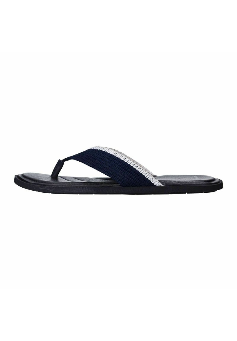 Marine flip-flop sandaal met een getextureerde band met een witte geweven accent, rubberen buitenzool en een glad voetbed.