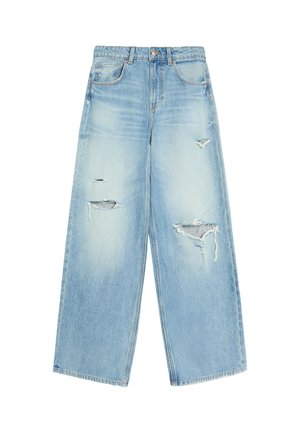 Bershka, RIPPED HIGH-WAIST WIDE-LEG - JEANS - Wide Leg - royal blue