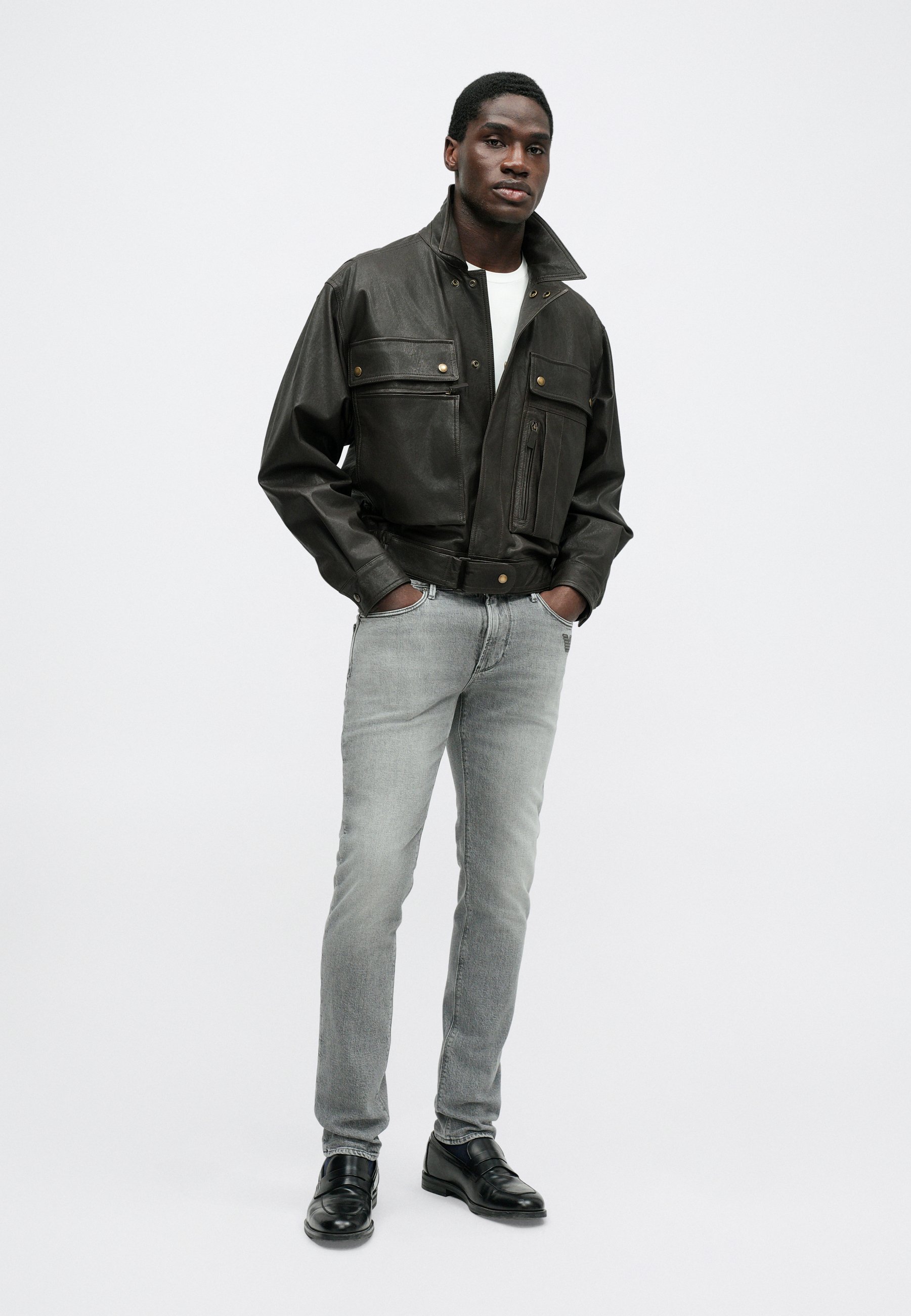 Emporio Armani BLOUSON JACKET - Leather jacket - black/brown