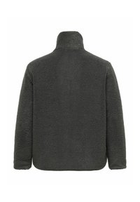 Bluza polarowa w ciemnoszarym kolorze z wysokim kołnierzem, posiadająca teksturowaną, miękką powierzchnię zewnętrzną oraz długie rękawy, zaprojektowana dla ciepła i wygody.