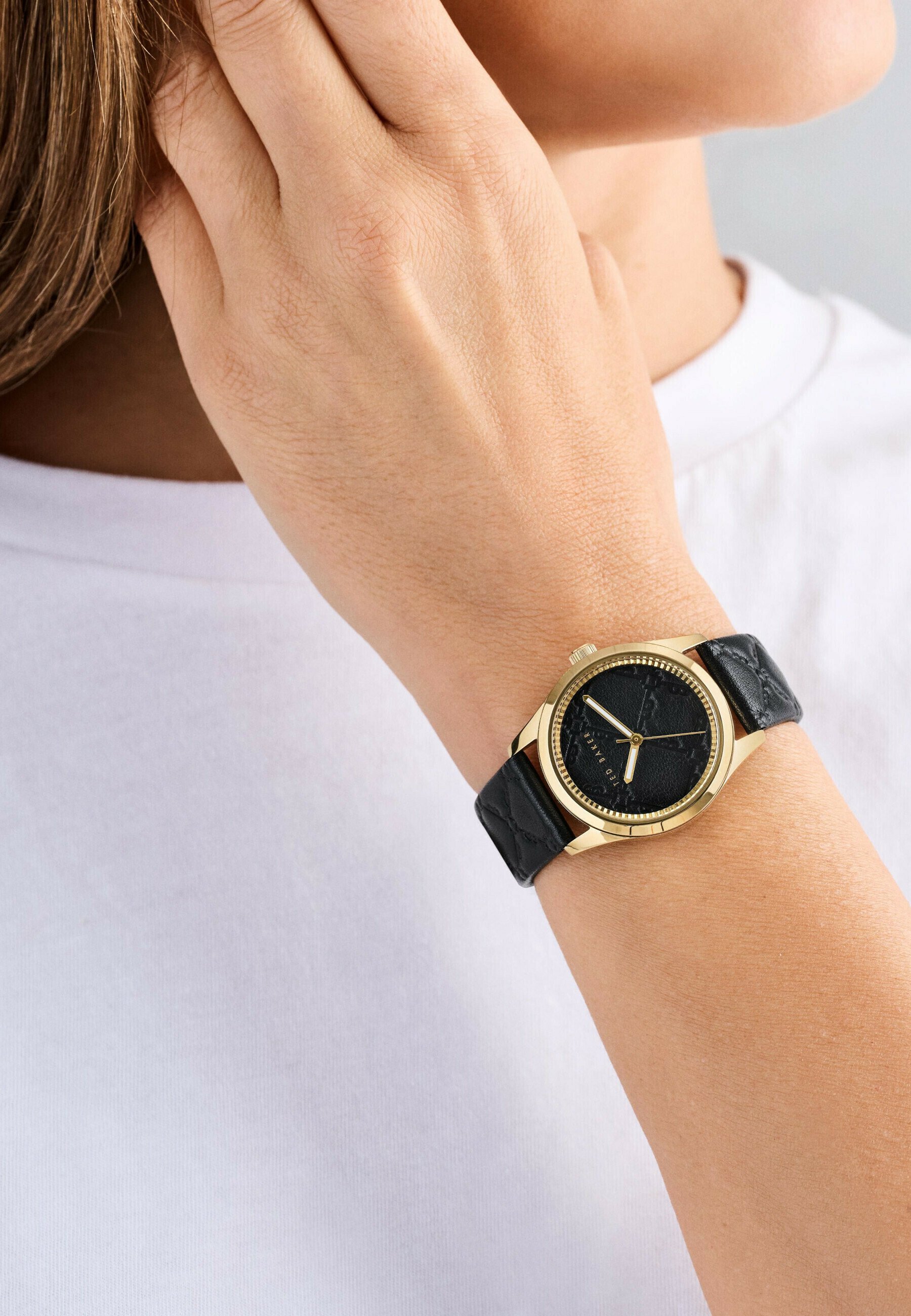 Ted Baker Rose Gold Case Watch with Black Textured Strap TED BAKER Pink & Rose Gold Embellished Leather Strap Watch  main image 4