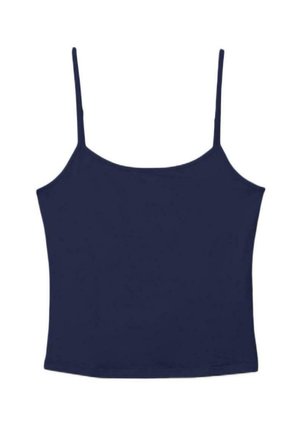 Marineblaues ärmelloses Camisole-Top mit dünnen Schulterträgern und geradem Ausschnitt.