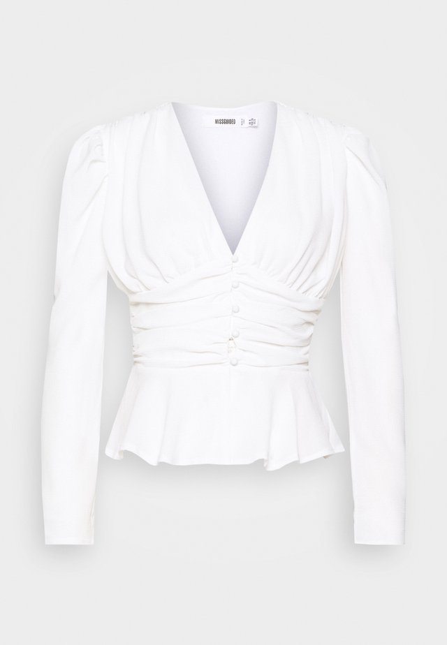 RUCHED PUFF SLEEVE PEPHEM TOP - Blus - white