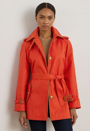 FAUX LEATHER TRIM TRENCH COAT - Trenchcoat - vail orange