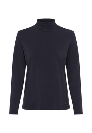 Navyblaues Langarm-Turtleneck-Shirt aus weichem Stoff, mit schmaler Passform und einem kleinen Logo-Detail am Saum.