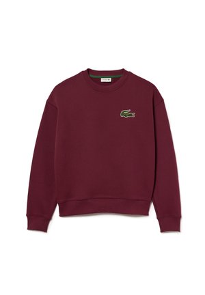 Sudadera de algodón burdeos con cuello redondo, puños acanalados y un logo del cocodrilo verde de Lacoste bordado en el pecho.
