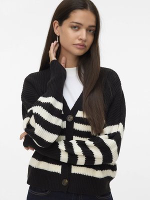 VMLEA V NECK CUFF - Adīta jaka - black/cloud dancer