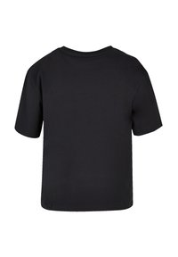 Black short-sleeve t-shirt made of cotton, featuring a round neckline and a straight cut, with no visible logos or patterns.