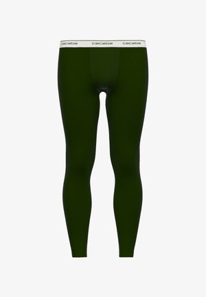 Olijfgroen lange onderbroek met een aansluitend ontwerp, gemaakt van zacht materiaal, voorzien van een witte elastische tailleband met "ceceba" merknaam.