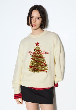 PULL&BEAR CHRISTMAS SWEATER WITH BELLS - Pulóver - beige