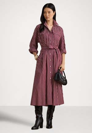 STRIPED BELTED BROADCLOTH SHIRTDRESS - Skjortekjole - burgandy/white