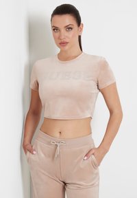 Guess LOGO FRONTALE STRASS - Marškinėliai su spaudiniu - rosa cipria