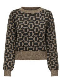 Strikket sweater med et geometrisk mønster i mørkegrå og beige. Rund halsudskæring, ribbede manchetter og cropped design. Textureret stof.